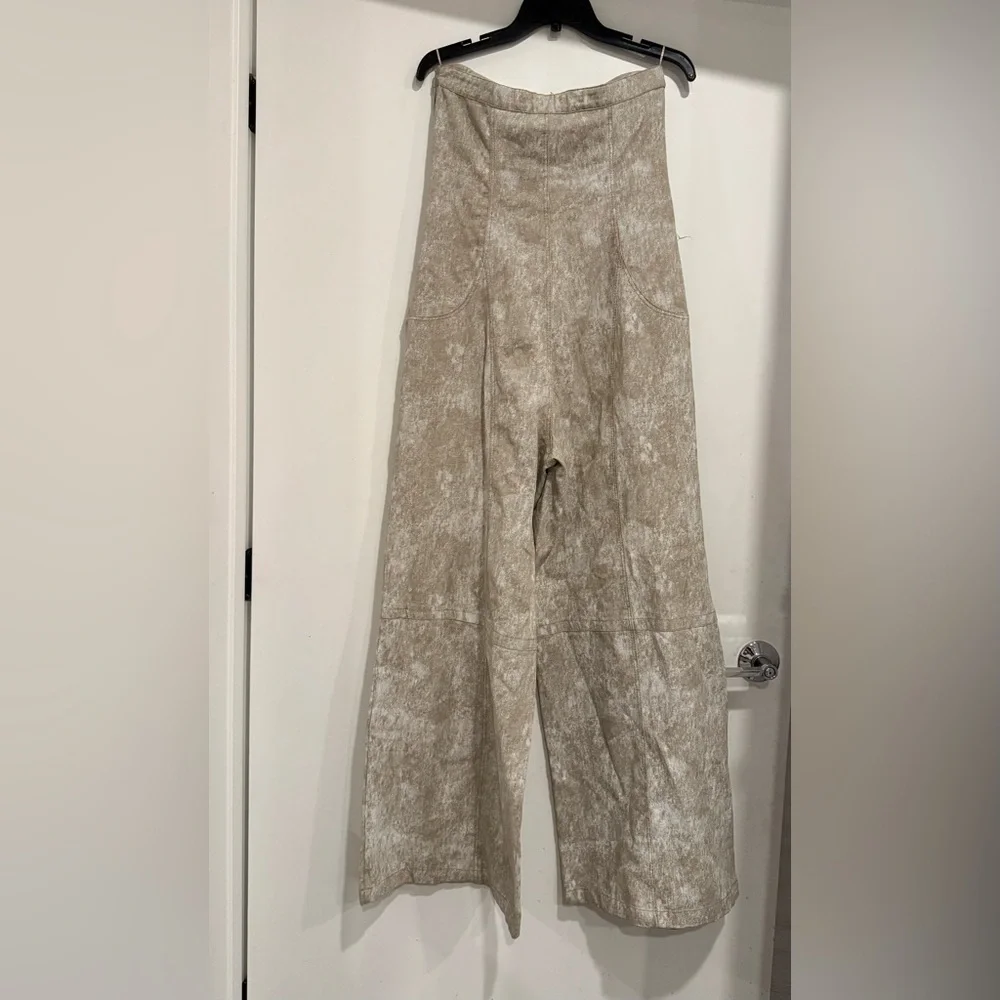 ZARA PRINTED LINEN BLEND Wide Leg JUMPSUIT SIZE M